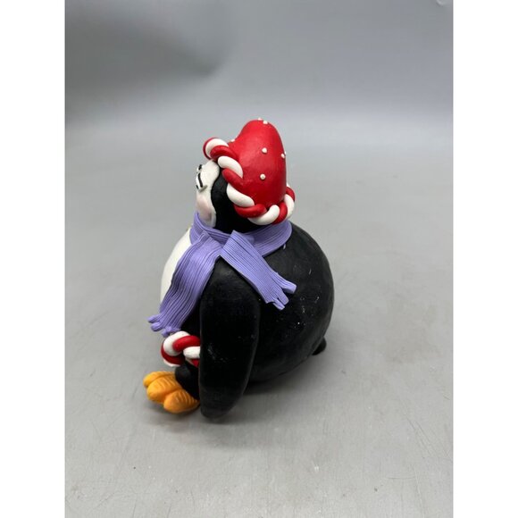 Christmas Handcrafted Clay Penguin Figurine Tia Lola 4/98 7" Tall READ - Picture 3 of 8